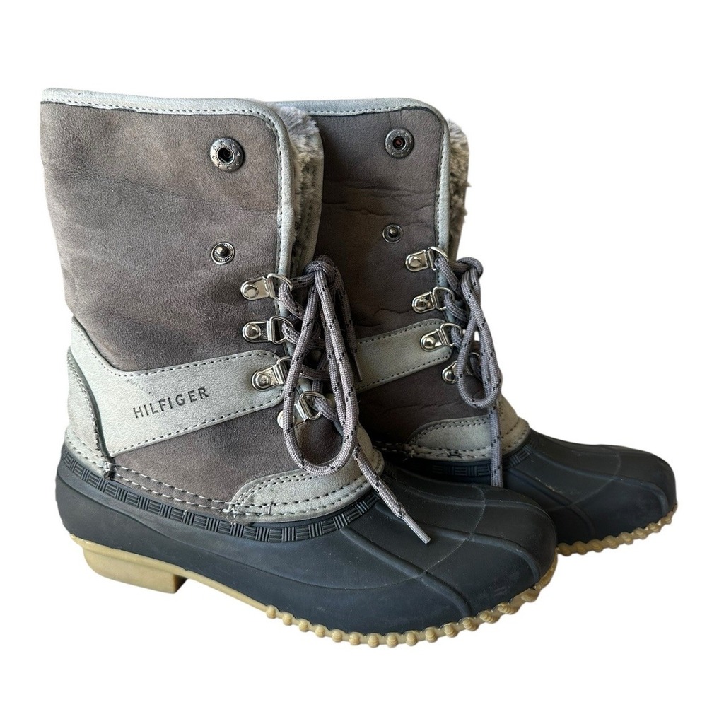 Tommy Hilfiger Rusteen Gray Duck Boot US Sz 5 Faux Shearling Lined Grey EUC